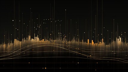 data visualization, thin lines ,algorithmic , magic detail gold and black art, copy space, 16:9