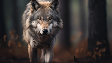 Fototapeta premium Photographer photo of a gray wolf in the wild