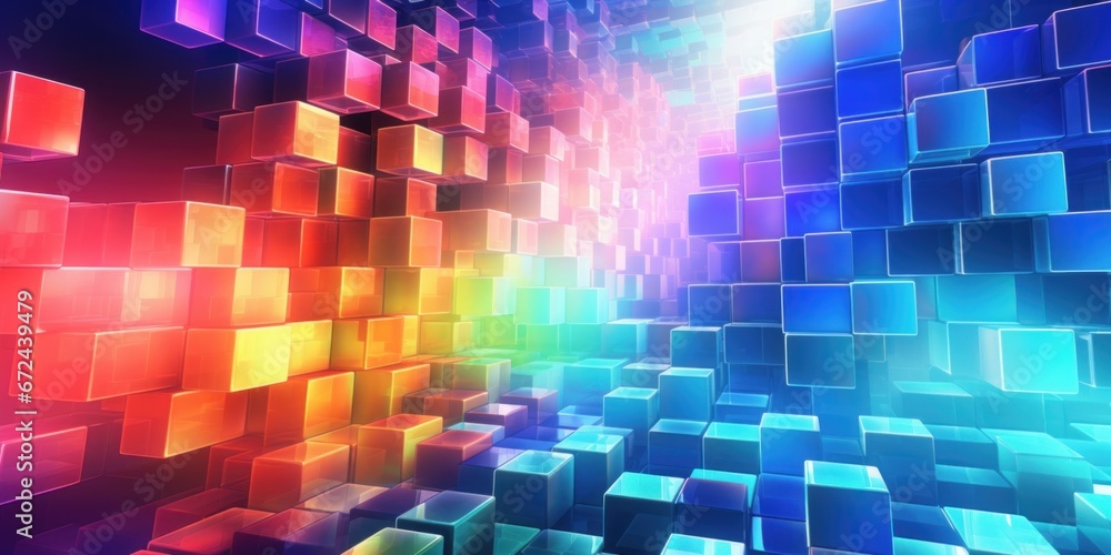 Poster abstract background with colorful glowing cubes.