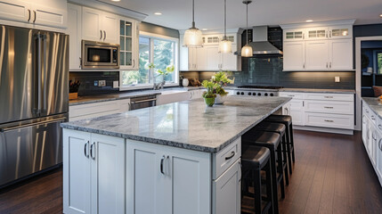 A beautiful modern kitchen with a dark marble plate