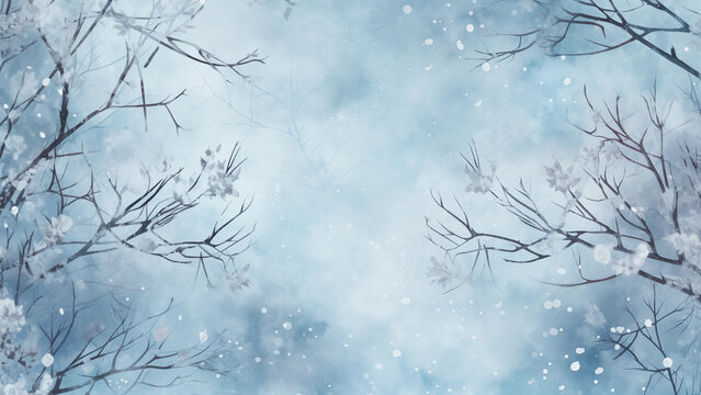 Illustration image of a snowy landscape, fairy tale background