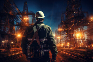 A technician inspecting a high-voltage power line, signifying the Concept of electrical grid infrastructure. Generative Ai.