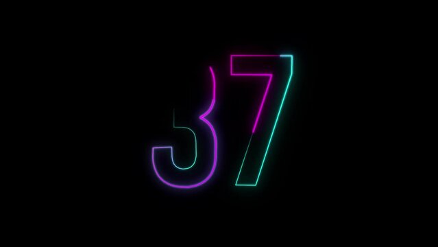 Neon number 37 with alpha channel, neon numbers