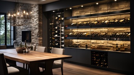 Elegant custom wine cellar with racks. Wine storage idea - obrazy, fototapety, plakaty