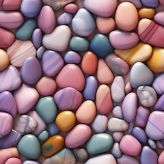 Fototapeta na wymiar Seamless pattern with colorful pebbles. Abstract background with stones in bright, pastel colors.