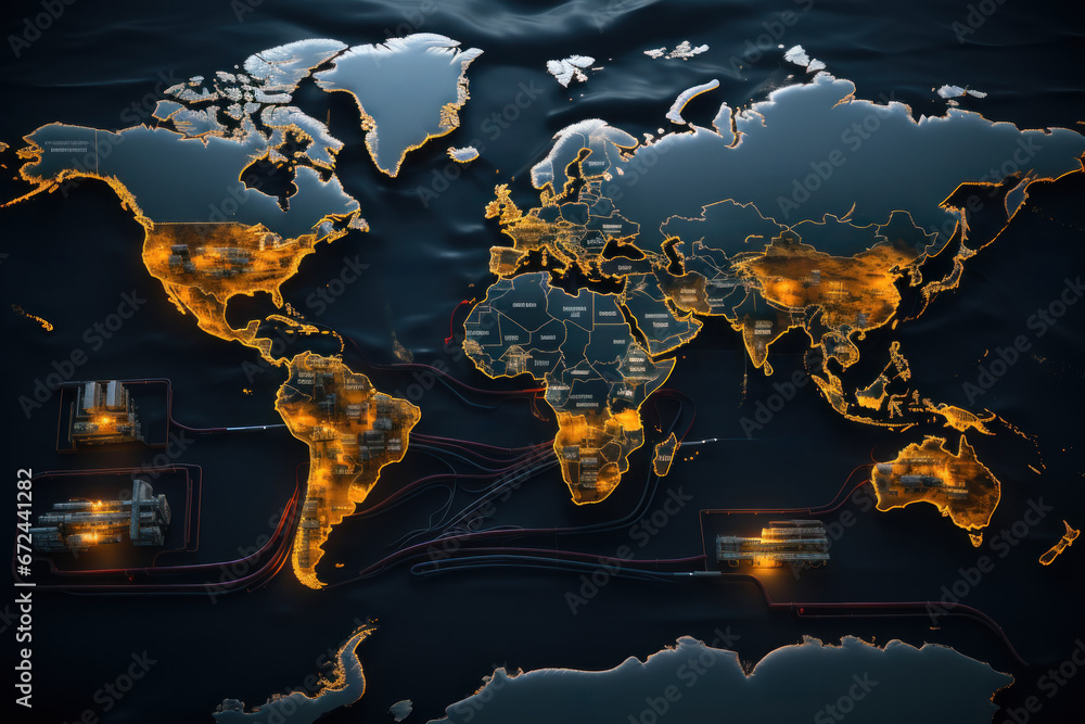 Poster a map showing the various countries involved in the production of a single product, emphasizing the 