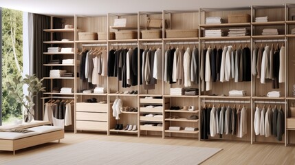 Modular closet system made up of standardized units to mix and match to create the perfect customizable closet design - obrazy, fototapety, plakaty