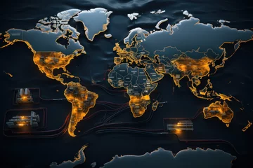 Poster Carte du monde A map showing the various countries involved in the production of a single product, emphasizing the interdependence of nations in global value chains. Generative Ai.