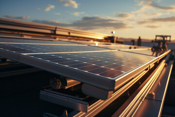 A solar panel installation project with components sourced from multiple countries, showcasing the renewable energy sector's global value chains. Generative Ai.