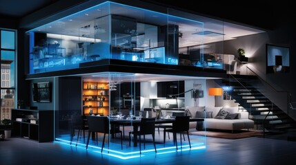 House with smart lightning system for improved lightning quality and energy eficiency - obrazy, fototapety, plakaty