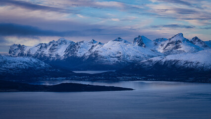 Winter view from mountain top in Tromso.
