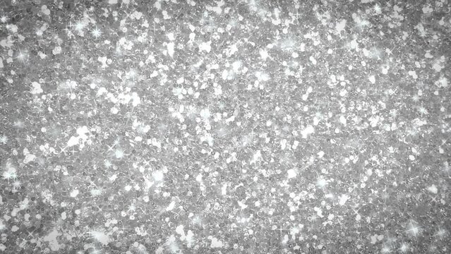 Animation of silver shiny stars background with glitter sparkles