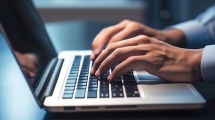 Close up of businessman hands typing on laptop keyboard