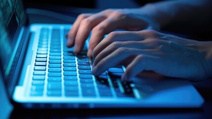 Closeup of man hands typing on laptop keyboard