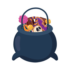 Colored halloween candies witch cauldron Happy halloween Vector