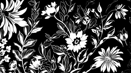 Black white floral design style border element illustration picture AI generated art