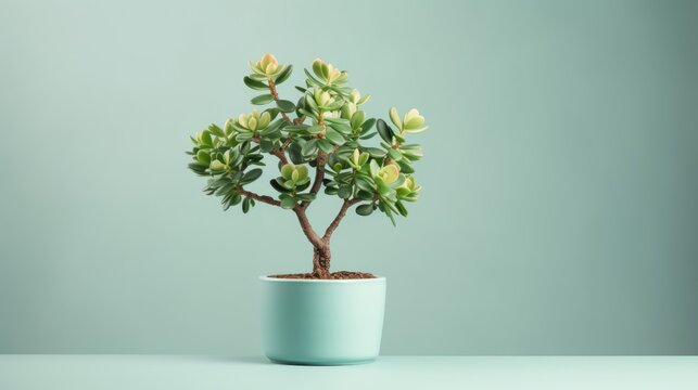Money tree crassula in a house plant pot on isolated background