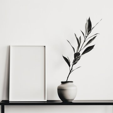 Black white photo plant minimalist pot illustration picture AI generated art