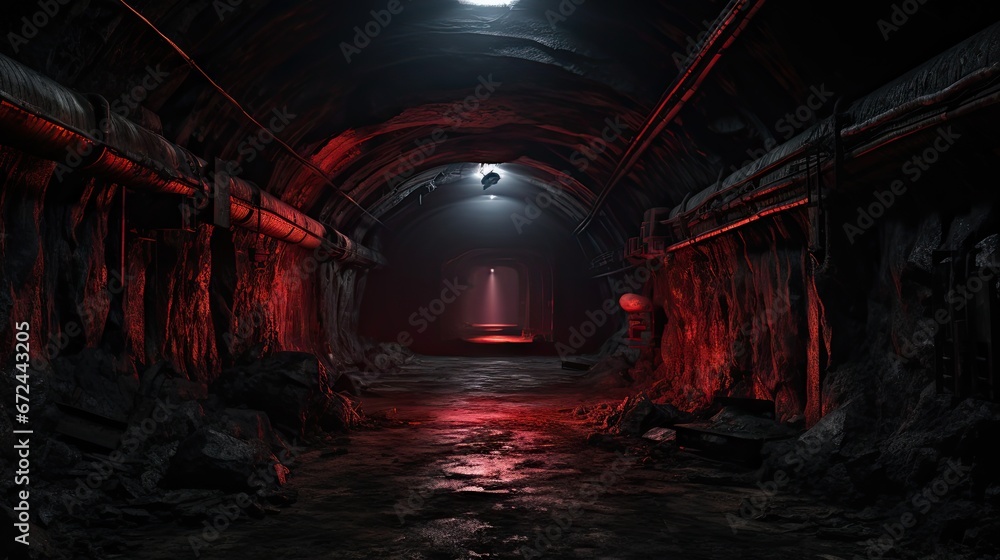 Aufkleber a dark tunnel with a light at the end of the tunnel and a red light at the end of the tunnel. genera