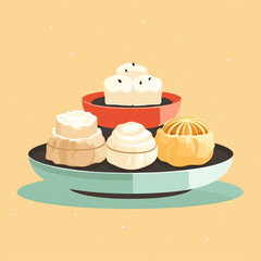 2D cartoon-style flat illustration of Chinese food dishes with most cooking methods using steam.