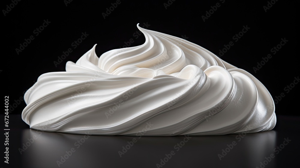 Poster a close up of a whipped cream container on a black surface with a reflection of the whipped cream on