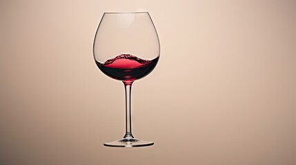  a close up of a wine glass with a red liquid in the middle of the glass, on a beige background.  generative ai