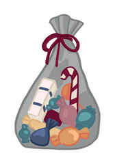 Doodle of Christmas gift. Sweets, candies in transparent package. Cartoon vector illustration. Contemporary clip art isolated on white.