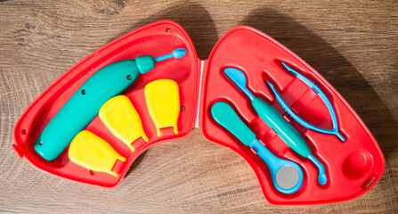 A set of dentist instruments for children to play with 