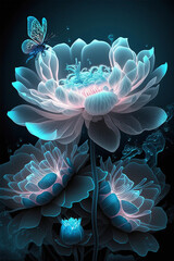Obraz premium Blue lotus flashing night glowing beautiful wallpaper picture AI generated art