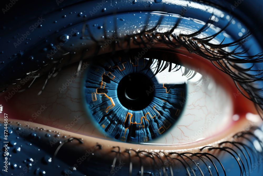 Poster a biometric eye scan for secure access to a restricted area, showcasing advanced authentication. gen