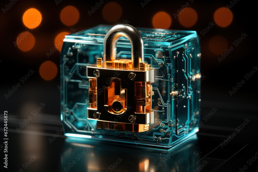 Aufkleber a secure lock icon on a web browser, showing a safe and encrypted connection. generative ai.