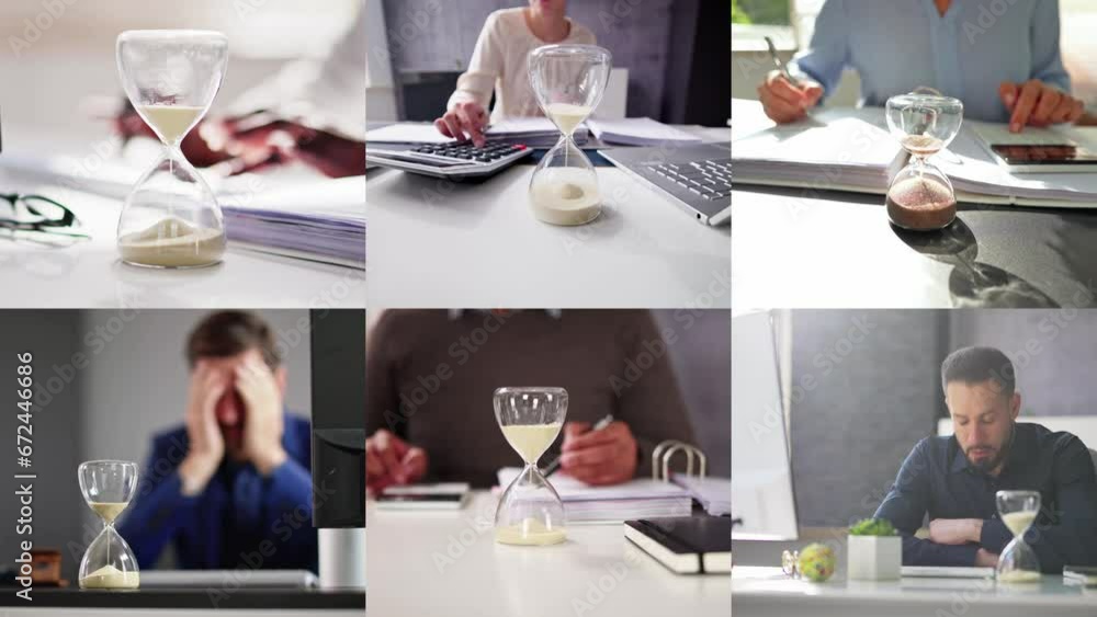 Poster accountant calculating invoice bill in time