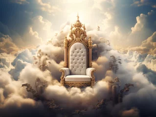 Fotobehang A white throne in the middle of white clouds. A throne in the sky. © AMK 