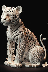 Bone porcelain sculpture cute tiger masterpiece animal illustration image AI generated art