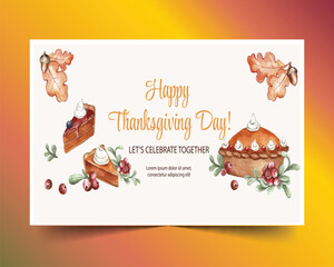 watercolor twitter header template thanksgiving day celebration design vector illustration