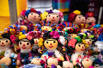 Fototapeta na wymiar Group of typical dolls of the Queretaro culture in Mexico.