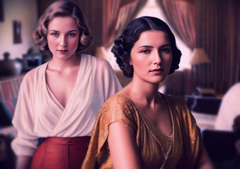 Women's fashion of 1930, women with particular hairstyles and fashion clothes in the 30s of the twentieth century (14)