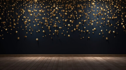 Empty room with gold stars on night wall. generative ai - obrazy, fototapety, plakaty