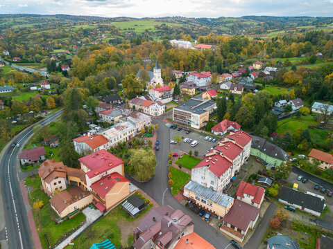 Bircza, Subcarpathian, Poland - 21 October 2023: view of town centre with market square 