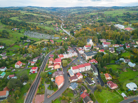 Bircza, Subcarpathian, Poland - 21 October 2023: view of town centre with market square 