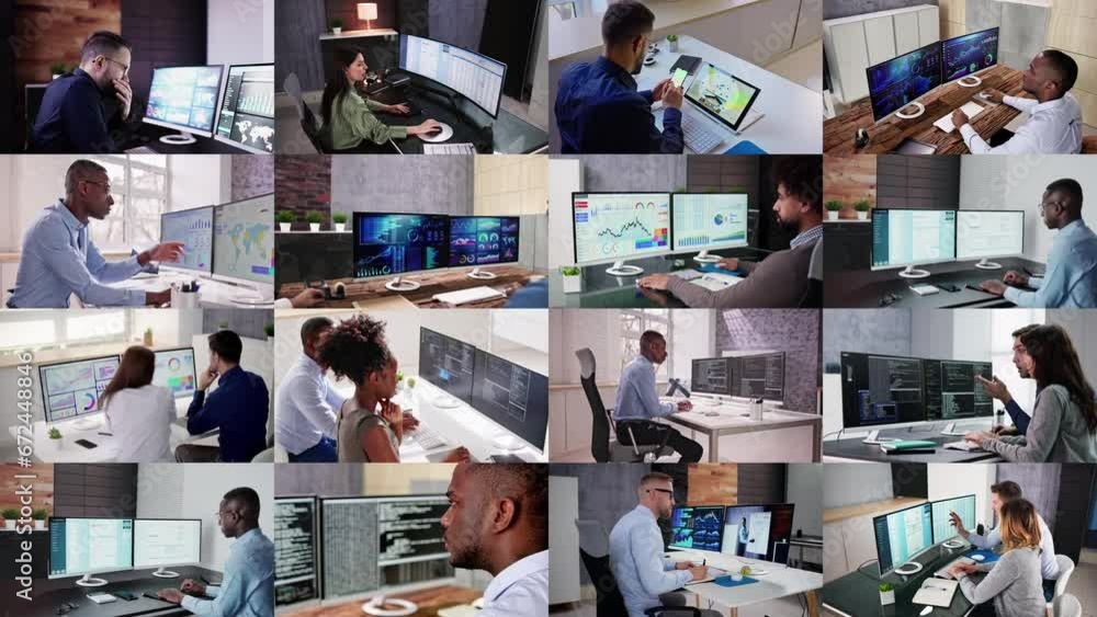Aufkleber Working On Multiple Desktop Computer Monitors