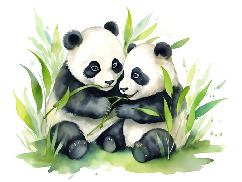 3d panda bear with bamboo