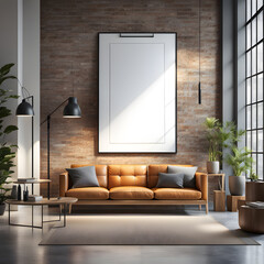 Realistic Blank Poster Mockup in Modern Decor