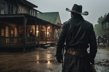 Moody Rainy Day in a Western Cowboy Town