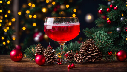 Glass with cocktail, Christmas, holiday background