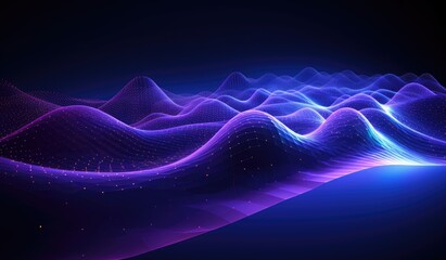 Blue and purple waves and lines presenting data visualization, futuristic space aesthetic, created with AI