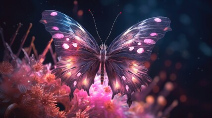 Fototapeta na wymiar Butterfly pink flower style purple drawing wallpaper picture AI generated art