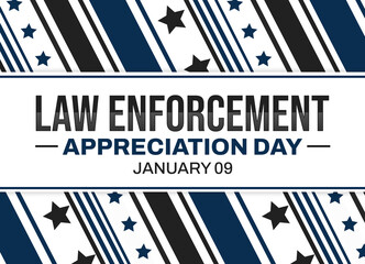 Law Enforcement Appreciation day background design with stars, stripes and typography in the center.
