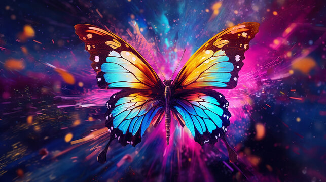 Butterfly realistic photography magic lights color glowing wallpaper image AI generated art