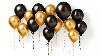 black and gold balloons on white background